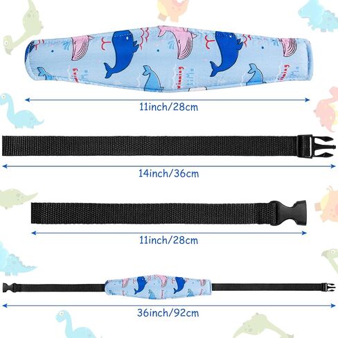 HESTYA 2 Pieces Baby Carseat Head Support Band Strap Headrest Stroller Seat Sleeping Headrest Neck Relief Head Strap Headband for Kids Children Toddler Infant(Dinosaur and Dolphin) in Saudi Arabia