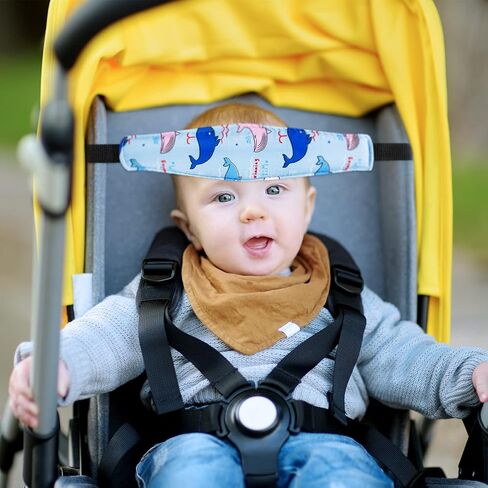 HESTYA 2 Pieces Baby Carseat Head Support Band Strap Headrest Stroller Seat Sleeping Headrest Neck Relief Head Strap Headband for Kids Children Toddler Infant(Dinosaur and Dolphin) in Saudi Arabia