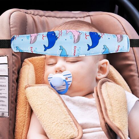 HESTYA 2 Pieces Baby Carseat Head Support Band Strap Headrest Stroller Seat Sleeping Headrest Neck Relief Head Strap Headband for Kids Children Toddler Infant(Dinosaur and Dolphin) in Saudi Arabia