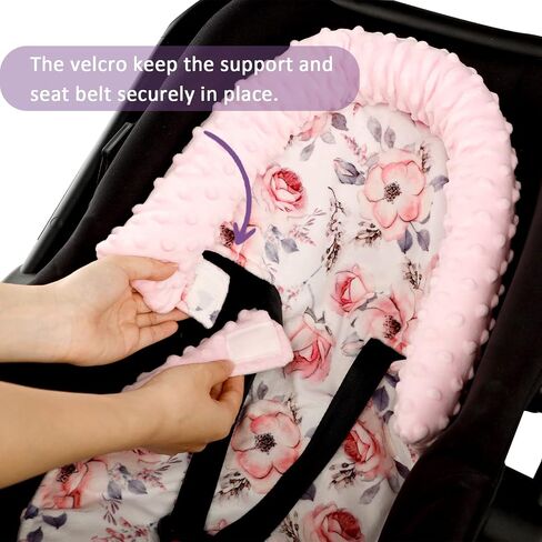 SWESEN Infant Car Seat Insert & Strap Covers, Car Seat Head Support for Baby Girls Boys, 2 in 1 Soft Plush Car Seat Insert for Newborns, for Infants Aged 0-12 (Simple Floral) in Saudi Arabia