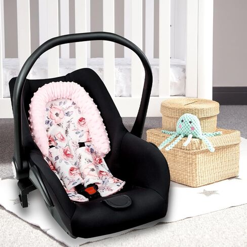 SWESEN Infant Car Seat Insert & Strap Covers, Car Seat Head Support for Baby Girls Boys, 2 in 1 Soft Plush Car Seat Insert for Newborns, for Infants Aged 0-12 (Simple Floral) in Saudi Arabia
