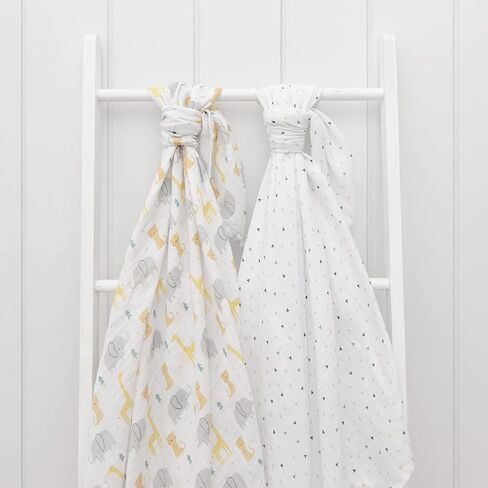 Living Textiles 100% Cotton Muslin 2-pack swaddle blankets - Animal Parade | Ultra Soft, Lightweight, and Versatile Swaddle and Receiving Blanket | Baby Essentials | Baby Gift Ideas in Kuwait