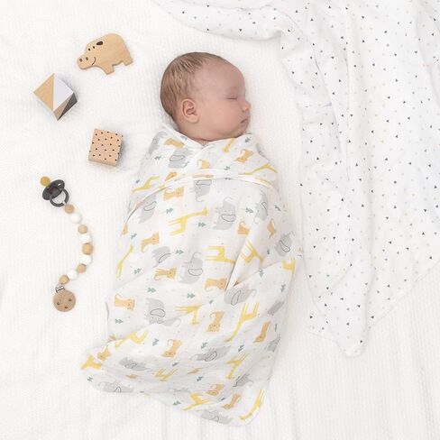 Living Textiles 100% Cotton Muslin 2-pack swaddle blankets - Animal Parade | Ultra Soft, Lightweight, and Versatile Swaddle and Receiving Blanket | Baby Essentials | Baby Gift Ideas in Kuwait