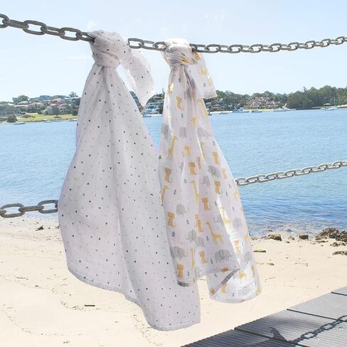 Living Textiles 100% Cotton Muslin 2-pack swaddle blankets - Animal Parade | Ultra Soft, Lightweight, and Versatile Swaddle and Receiving Blanket | Baby Essentials | Baby Gift Ideas in Kuwait