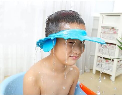 Shower Cap Bathing Cap | with Earshield Soft Adjustable Visor Hat Safe Shampoo Shower Bathing Protection Bath Cap for Elderly, Pregnant and the Disable Patient (BLUE) in Saudi Arabia