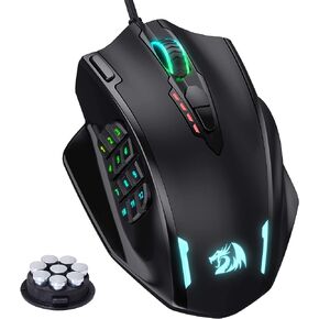 ماوس ألعاب Redragon M908 Impact RGB LED MMO مع 12 زرًا جانبيًا، ماوس ألعاب سلكي بصري مريح بحد أقصى 12400 نقطة في البوصة، دقة عالية، 20 اختصارًا ماكرو قابلاً للبرمجة، قبضة مريحة
