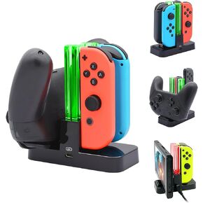 شاحن وحدة التحكم FastSnail متوافق مع Nintendo Switch وطراز OLED لـ Joycon، وقاعدة شحن لـ Joy con ووحدة التحكم الاحترافية مع مؤشر الشاحن وكابل شحن من النوع C