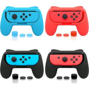 FASTSNAIL 4 Pack Grips Kit Compatible with Nintendo Switch for Joy Con, Wear-Resistant Grip Controller for Joy con & OLED Model with 12 Thumb Grip