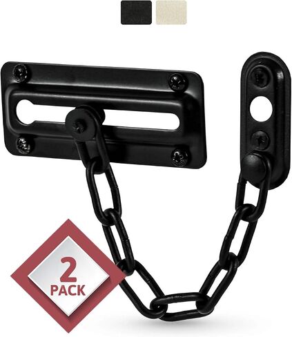 Jack N'Drill 2 Pack Door Chain Lock, Exclusive Chain Door Lock with Extended Chain Length, 100% Child Proof Safety, Heavy Duty Chain Locks for Inside Door and Extra Front Door Lock (Black) in Kuwait