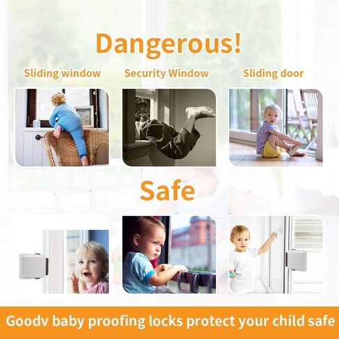 Goodv Child Proof Window Sliding Door Lock 2 Grey Packs (Suit for Working Space Over 0.42in and Under 1.18in) Security Your Baby Safe and Protect Kid outof Dangerous at Home (2, Grey) in Saudi Arabia