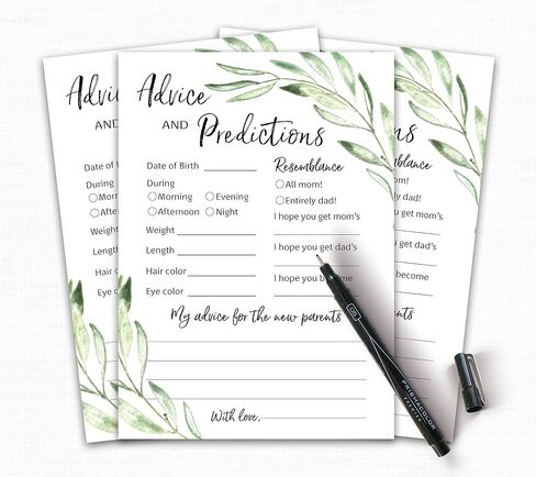 GREENERY Prediction and Advice Cards - Pack of 25 - GENDER NEUTRAL Baby Shower Games, New Parents Mom & Dad to be Mommy & Daddy Message, Rustic Floral Green Olive Branch Couples Coed Shower Activity Keepsake Book G320-PDAV in Saudi Arabia