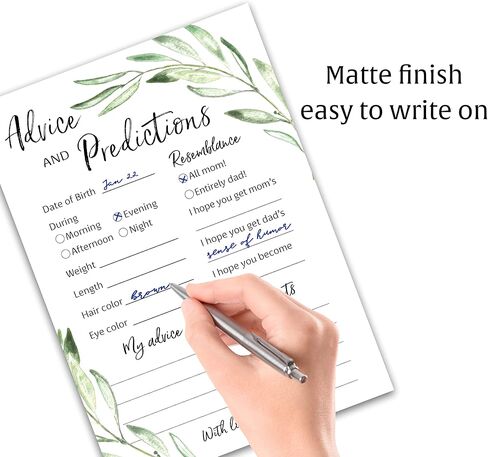 GREENERY Prediction and Advice Cards - Pack of 25 - GENDER NEUTRAL Baby Shower Games, New Parents Mom & Dad to be Mommy & Daddy Message, Rustic Floral Green Olive Branch Couples Coed Shower Activity Keepsake Book G320-PDAV in Saudi Arabia