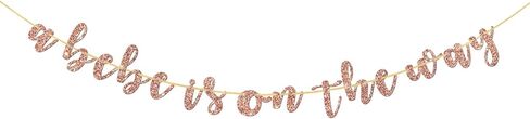 Halodete A Bebe is on the Way Banner, Pregnancy Announcement, Baby Shower, French Welcome Baby Party Decorations Rose Gold Glitter in Kuwait