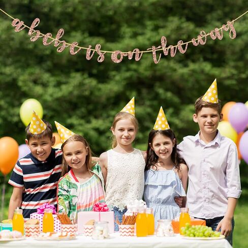 Halodete A Bebe is on the Way Banner, Pregnancy Announcement, Baby Shower, French Welcome Baby Party Decorations Rose Gold Glitter in Kuwait