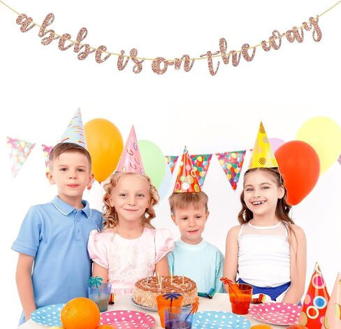 Halodete A Bebe is on the Way Banner, Pregnancy Announcement, Baby Shower, French Welcome Baby Party Decorations Rose Gold Glitter in Kuwait