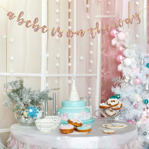 Halodete A Bebe is on the Way Banner, Pregnancy Announcement, Baby Shower, French Welcome Baby Party Decorations Rose Gold Glitter in Kuwait