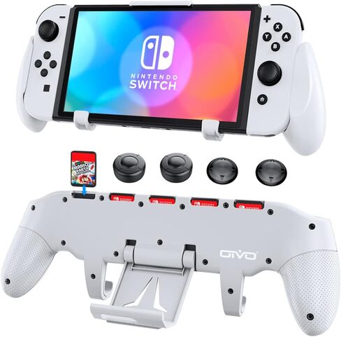 Switch Grip with Upgraded Adjustable Stand, Compatible with Nintendo Switch & OLED, OIVO Asymmetrical Grip with Adjustable Stand and 5 Game Slots-4 Thumb Caps Included in Kuwait