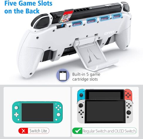 Switch Grip with Upgraded Adjustable Stand, Compatible with Nintendo Switch & OLED, OIVO Asymmetrical Grip with Adjustable Stand and 5 Game Slots-4 Thumb Caps Included in Kuwait