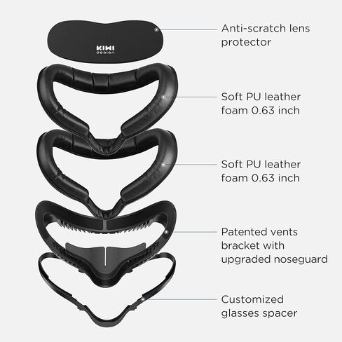 KIWI design Face Cushion Pad Compatible with Quest 2 Accessories (Upgraded Version), Fitness Facial Interface Foam Replacement, with Glasses Spacer and Lens Protector, Air-Circulation Design in Kuwait