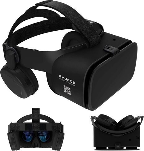 3D Virtual Reality Headset, 3D VR Goggle w/Remote for IMAX Movie Video Game, VR Set w/Bluetooth Headphone[Newest] for iOS iPhone 13 12 11 Pro XS XR X, Android Samsung Galaxy S10 S9 S8 S7 Edge, White in Kuwait