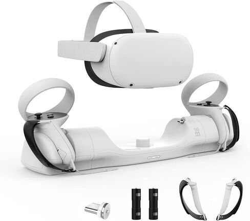 AMVR Upgraded Charging Dock for Meta/Oculus Quest 2, Headset Display Holder and Controller Mount Station, with Magnetic Charging, with Adjustable Wrist Strap Accessories, with 2 Rechargeable Batteries in Saudi Arabia