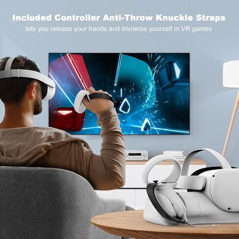 AMVR Upgraded Charging Dock for Meta/Oculus Quest 2, Headset Display Holder and Controller Mount Station, with Magnetic Charging, with Adjustable Wrist Strap Accessories, with 2 Rechargeable Batteries in Saudi Arabia