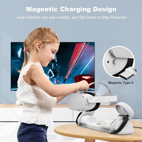 AMVR Upgraded Charging Dock for Meta/Oculus Quest 2, Headset Display Holder and Controller Mount Station, with Magnetic Charging, with Adjustable Wrist Strap Accessories, with 2 Rechargeable Batteries in Saudi Arabia