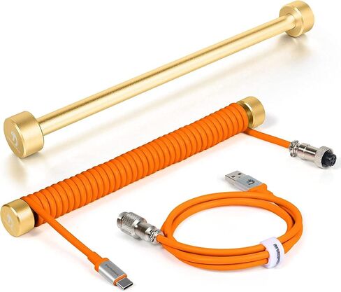 C04 2 in 1 Custom Coiled USB C Cable for Gaming Keyboard-Detachable Double Sleeve Spiral Cable with 5 Pin Aviator Connector for PS4,Xbox-USB A To Type C&Type C To Type C(1.62+3.28inch)-Orange in Kuwait