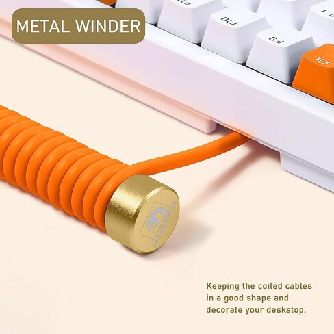 C04 2 in 1 Custom Coiled USB C Cable for Gaming Keyboard-Detachable Double Sleeve Spiral Cable with 5 Pin Aviator Connector for PS4,Xbox-USB A To Type C&Type C To Type C(1.62+3.28inch)-Orange in Kuwait