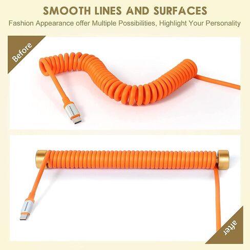 C04 2 in 1 Custom Coiled USB C Cable for Gaming Keyboard-Detachable Double Sleeve Spiral Cable with 5 Pin Aviator Connector for PS4,Xbox-USB A To Type C&Type C To Type C(1.62+3.28inch)-Orange in Kuwait