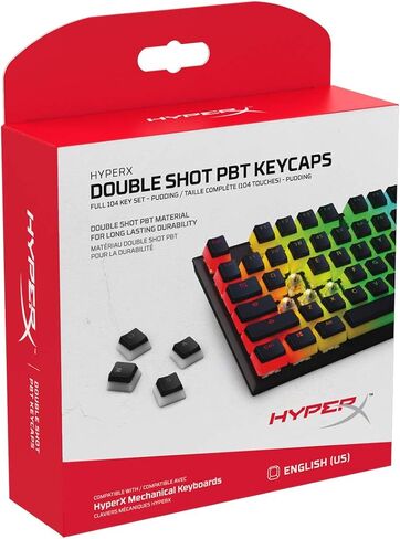 HyperX Pudding Keycaps - Double Shot PBT Keycap Set with Translucent Layer, for Mechanical Keyboards, Full 104 Key Set, OEM Profile, English (US) Layout - Black in Saudi Arabia