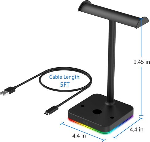 KAFRI RGB Headphone Stand with Wireless Charger Desk Gaming Headset Holder Hanger Rack with 10W/7.5W Fast Charge QI Wireless Charging Pad - Suitable for Gamer Desktop Table Game Earphone Accessories in Kuwait