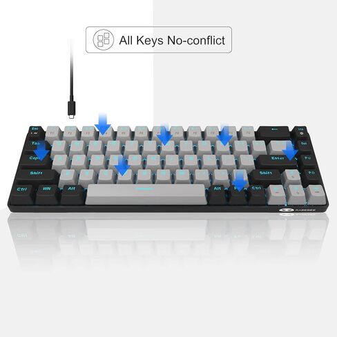 MageGee Portable 60% Mechanical Gaming Keyboard, MK-Box LED Backlit Compact 68 Keys Mini Wired Office Keyboard with Red Switch for Windows Laptop PC Mac - Sky Blue in Kuwait