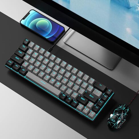 MageGee Portable 60% Mechanical Gaming Keyboard, MK-Box LED Backlit Compact 68 Keys Mini Wired Office Keyboard with Red Switch for Windows Laptop PC Mac - Sky Blue in Kuwait