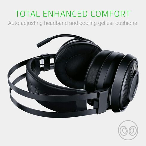 سماعة الألعاب Razer Nari Ultimate Wireless 7.1 ذات الصوت المحيطي: THX Audio & Haptic Feedback - ضبط تلقائي لعصابة الرأس - Chroma RGB - ميكروفون قابل للسحب - للكمبيوتر الشخصي، PS4، PS5 - أسود in Saudi Arabia