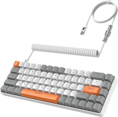 ZIYOU LANG RK-T8 Wired 65% Mechanical Gaming Keyboard with RGB LED Backlit Anti-ghosting TKL Mini 68 Key Custom Coiled C to A Cable Tactile Blue Switch for PS4 PS5 Xbox PC Mac Gamer(Dark Gray/White) in Saudi Arabia