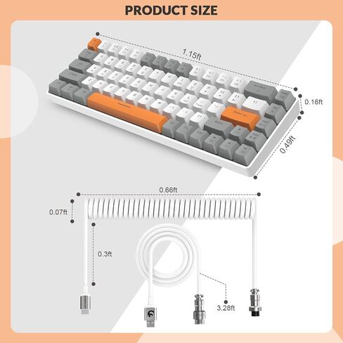 ZIYOU LANG RK-T8 Wired 65% Mechanical Gaming Keyboard with RGB LED Backlit Anti-ghosting TKL Mini 68 Key Custom Coiled C to A Cable Tactile Blue Switch for PS4 PS5 Xbox PC Mac Gamer(Dark Gray/White) in Saudi Arabia