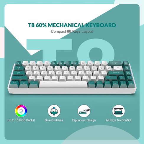ZIYOU LANG RK-T8 Wired 65% Mechanical Gaming Keyboard with RGB LED Backlit Anti-ghosting TKL Mini 68 Key Custom Coiled C to A Cable Tactile Blue Switch for PS4 PS5 Xbox PC Mac Gamer(Dark Gray/White) in Saudi Arabia