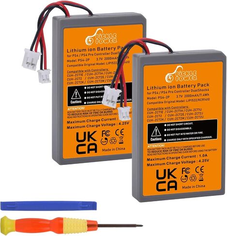 Pickle Power 2 Pack 2000mAh PS4 PS4Pro Battery Replacement for Sony Playstation 4 Dualshock 4 V1 V2 Controller CUH-ZCT2 CUH-ZCT2E CUH-ZCT1E CUH-ZCT1U in Saudi Arabia