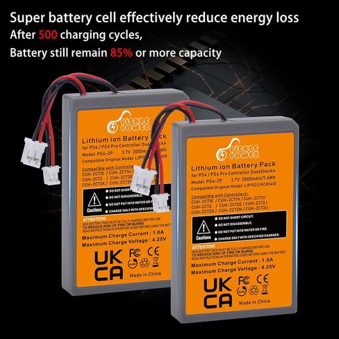 Pickle Power 2 Pack 2000mAh PS4 PS4Pro Battery Replacement for Sony Playstation 4 Dualshock 4 V1 V2 Controller CUH-ZCT2 CUH-ZCT2E CUH-ZCT1E CUH-ZCT1U in Saudi Arabia