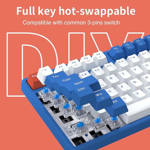 لوحة مفاتيح ميكانيكية لاسلكية Lomiluskr AK871 Hot Swap، بلوتوث/2.4G وضع مزدوج، 87 مفتاحًا صغيرًا، تأتي مع 8 أغطية مفاتيح بديلة، متوافقة مع أجهزة الكمبيوتر/الكمبيوتر المحمول/الهاتف الذكي/الكمبيوتر اللوحي (مفتاح أزرق/أحمر) in Kuwait