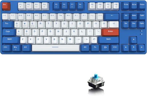 لوحة مفاتيح ميكانيكية لاسلكية Lomiluskr AK871 Hot Swap، بلوتوث/2.4G وضع مزدوج، 87 مفتاحًا صغيرًا، تأتي مع 8 أغطية مفاتيح بديلة، متوافقة مع أجهزة الكمبيوتر/الكمبيوتر المحمول/الهاتف الذكي/الكمبيوتر اللوحي (مفتاح أزرق/أحمر) in Kuwait