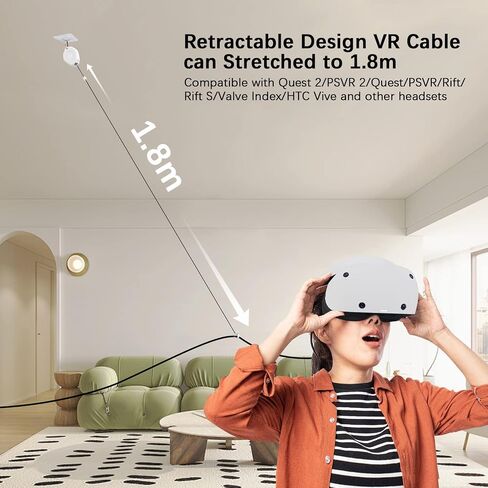 AMVR VR Cable Management System, 6 Packs Ceiling Pulley System for Oculus Quest 3/Quest 2/Rift/Rift S/Valve Index/HTC Vive/Vive Pro/HP Reverb G2/PSVR VR Cord Accessories, VR Link Cable Not Included in Saudi Arabia