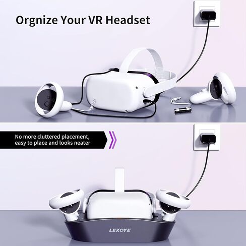 قاعدة شحن VR لـ Oculus Quest 2، محطة شحن VR مغناطيسية LEKOYE لشحن سماعات الرأس وأجهزة التحكم VR متوافقة في نفس الوقت مع Meta Quest 2، حامل شحن مع بطاريتين قابلتين لإعادة الشحن - أبيض in Saudi Arabia