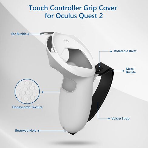Geekria Touch Controller Grip Cover Compatible with Meta/Oculus Quest 2, VR Anti-Throw Handle Grip Silicone Sleeve with Adjustable Hand Strap, Controller Caps (White) in Saudi Arabia