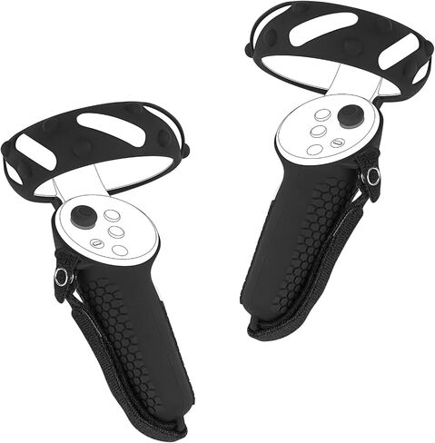 Geekria Design Controller Grip Cover Accessories Compatible with Pico Neo 3, Silicone Anti-Throw Grips Protector with Adjustable Knuckle Straps (Black, 1 Pair) in Saudi Arabia