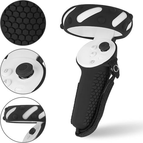Geekria Design Controller Grip Cover Accessories Compatible with Pico Neo 3, Silicone Anti-Throw Grips Protector with Adjustable Knuckle Straps (Black, 1 Pair) in Saudi Arabia