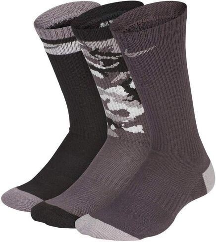 Nike Everyday Cushioned Kids' Crew Socks (3 Pairs) Boys Medium 5Y-7Y, Black Camo in Saudi Arabia