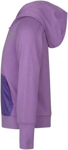 Nike Little Girl’s Full Zip Lightweight Violet Shock Fashion Hoodie, Iridescent Metallic Nike Swoosh Logo, Satin Tonal Front Pockets, Purple Zipper, Style 36I056/Color P85, Size 6 (5-6 Years Old) in Saudi Arabia