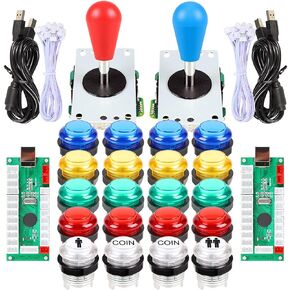 Fosiya LED Arcade Joystick Buttons Kit Ellipse Oval Style 8 Ways Joystick + 20 x LED Arcade Buttons for 2 Player Video Games Standard Controllers All Windows PC MAME Raspberry Pi (Mix Colors Kits) in Saudi Arabia